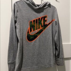 Nike Kids Gray Hoodie with Orange Camo Logo
